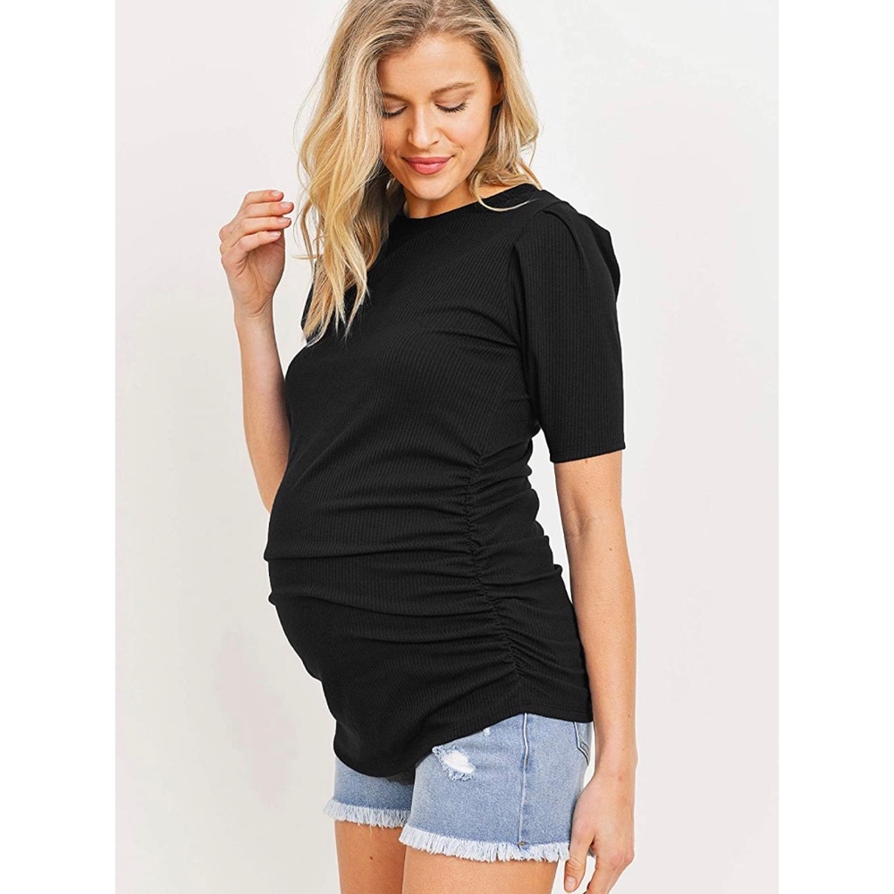 LaCleff Puff Sleeved Maternity Ribbed T-shirt